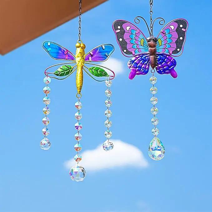 YU FENG Set 2 Suncatchers with Crystals,Stained Glass Butterfly Dragonfly Sun Catchers Window Garden Hanging Decoration Ornament,Prism Rainbow Maker Pendant by GreenHaven Gardens