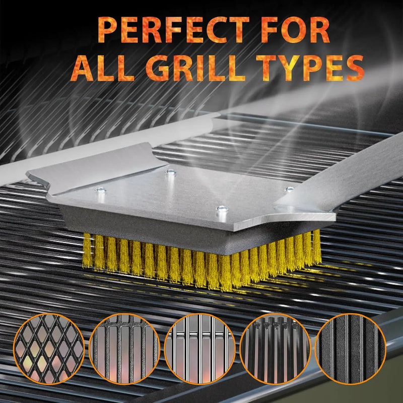 ENLOY Grill Brush and Scraper for Barbecue, 17" Grill Brush for Outdoor Grill, Extended Rosewood Handle and 2 Replaceable Copper Wire Brush Heads, Grill Cleaning Brush Grill Accessories for Most Grill by GreenHaven Gardens