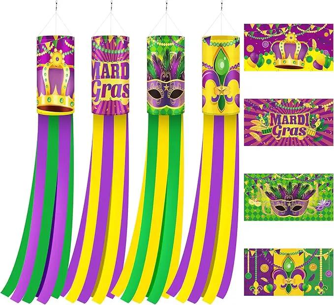 EBaokuup 4 Pcs Mardi Gras Wind Sock,41.3 Inch Mardi Gras Spinners Windsock,Purple Yellow Green Decor Windsock for Home Yard Party Mardi Gras Outdoor Decoration by GreenHaven Gardens
