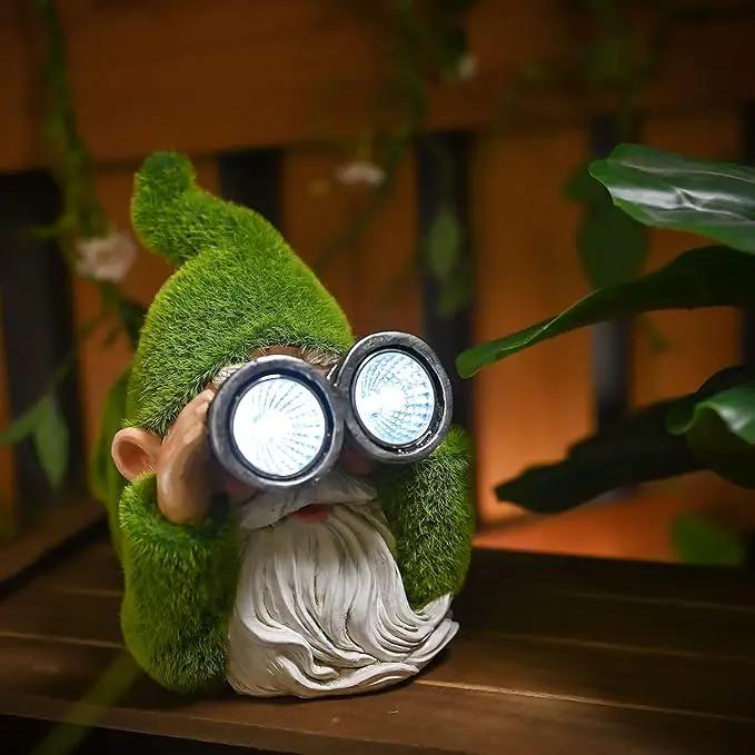 TERESA'S COLLECTIONS Funny Christmas Resin Outdoor Decorations for Yard with Solar Lights, Large Cute Flocked Garden Gnomes for Front Porch Patio, Ideal Gift for Women and Man 7.1" by GreenHaven Gardens