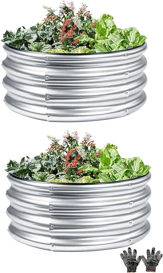 2Pack 2x2 FT Round Raised Garden Bed, Galvanized Planter Raised Beds for Outdoor Vegetables, Flowers & Herbs, Heavy-Duty Metal Raised Garden Beds, Rust-Resistant & Easy Assembly (Silvery) by GreenHaven Gardens