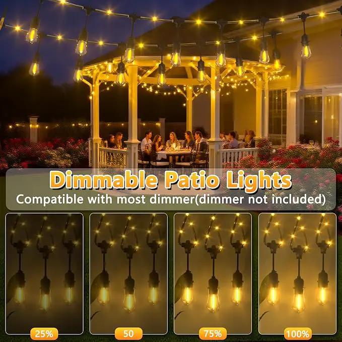 Outdoor String Fairy Lights, 48ft Dimmable Patio Lights with 15+1 S14 Retro Edison Bulbs & 144 Fairy Rope, IP65 Waterproof, LED Outside Hanging Light for Party Backyard Bistro, 7 Strands Connectable by GreenHaven Gardens
