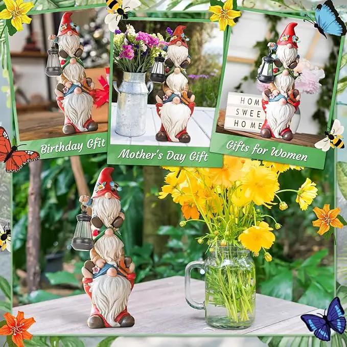 Garden Gnome Statue with Solar Lights Large Garden Sculptures Funny Triple Gnome Outdoor Patio Lawn Yard Garden Decor Gifts for Women Mom 12 in Spring Gnomes Outdoor by GreenHaven Gardens