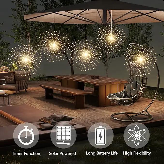 4 Pcs 800LED Solar Starburst Sphere Lights,Firework Lights Remote Control Timer 8 Modes Dimmable Waterproof Hanging Fairy Lights, Sparkly Lights for Patio Garden Tent Outdoor(Warm White) by GreenHaven Gardens