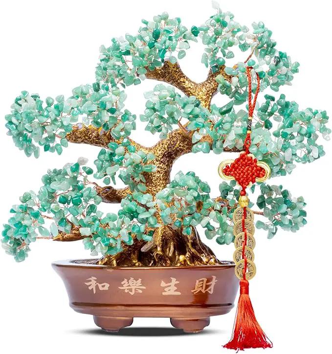 Natural Aventurine (1,251 Gemstone Count) Chakra Crystal Tree with Healing Properties - Home & Office Bonsai Feng Shui Money Tree Decoration for Luck, Success and Intelligence - 14" by GreenHaven Gardens