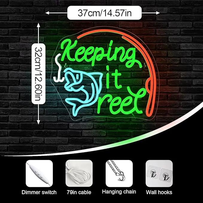 Keeping It Reel Neon Sign Fishing Themed LED Wall Decor for Man Caves, Tackle Shops & Lake Houses, USB-Powered Adjustable Brightness, Angler-Themed Decoration by GreenHaven Gardens