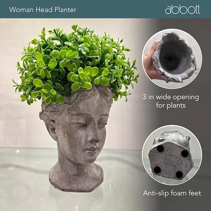 Abbott Collection Goddess Head Wall Planter - Small Cement Indoor and Outdoor Planter Pot - Grecian Woman Statue Head Planter for Flowers and Succulents (Grey, 3" Opening) by GreenHaven Gardens