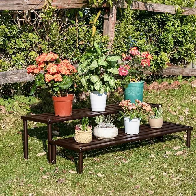 Metal Plant Stand, Rust-proof Aluminum Display Rack, Plants Display Stands Decoration Racks for Living Room Garden Balcony Patio (Ebony, 31.5Inch Low Leg) by GreenHaven Gardens