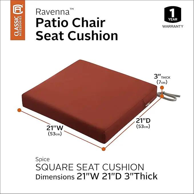 Classic Accessories Ravenna Water-Resistant 22 x 21 x 3 Inch Patio Seat Cushion, Spice, Chair Seat Cushion by GreenHaven Gardens