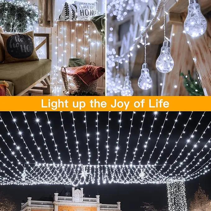 Ollny Outdoor String Lights 200LED 60FT, Cool White Connectable Plug in Fairy Light, 8 Modes Waterproof Timer Christmas Lights for Indoor Outside Bedroom House Party Wedding by GreenHaven Gardens