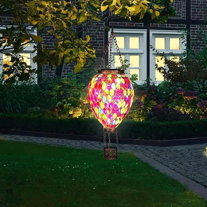 VOREEN Hot Air Balloon Solar Lantern, Mosaic Solar Outdoor Hanging Wind Light, Waterproof, Patio Festive Decor, Easter Gifts for Mom Father Grandma, Red by GreenHaven Gardens