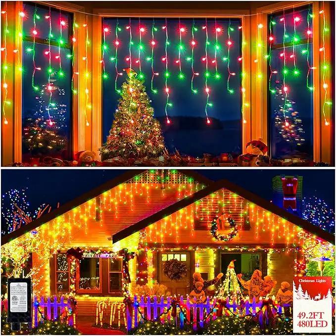 480 LED 49FT Christmas Lights Plug in 8 Modes with Timer Dimmable Christmas Decorations Outdoor Waterproof Indoor Curtain String Lights for Roof Porch Garden Holiday Wedding Party Decor Red + Green by GreenHaven Gardens