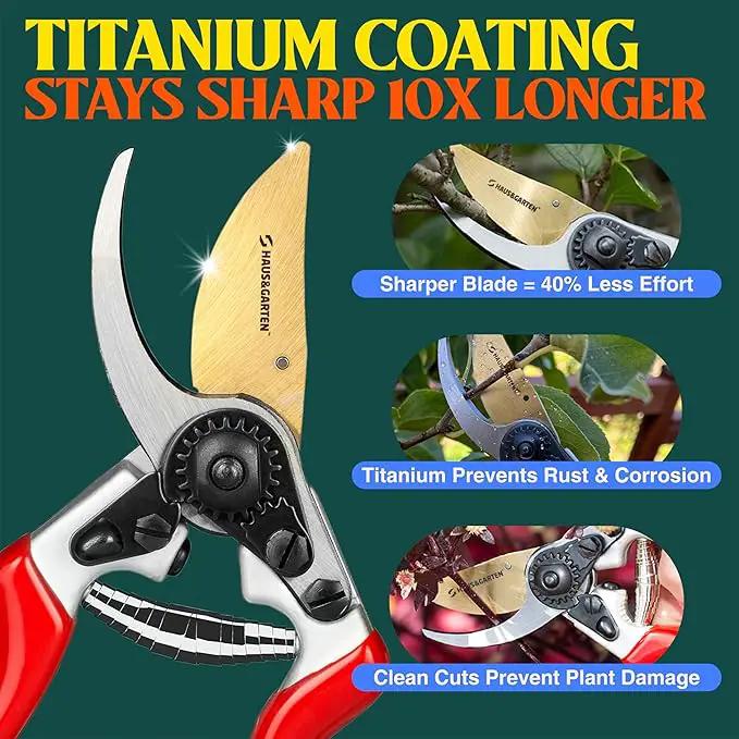 Haus & Garten EnduroPRO Ergonomic Bypass Pruners - Professional Titanium Garden Shears - Heavy Duty Hand Pruning Scissor, Tree Trimmer, Gardening Tool, Branch, Hedge, Rose, Shrub & Bush Clippers by GreenHaven Gardens