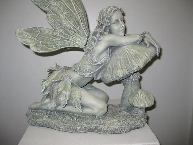 16-1/2-Inch Tall Green Fairy on Mushroom by GreenHaven Gardens