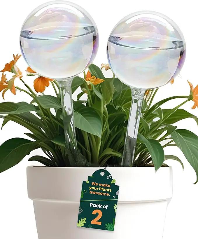 Large 2 Pcs Iridescent Self Watering Globes, Glass Rainbow Plant Watering Globes, Self Watering Planter Insert, Automatic Plant Waterer Indoor, Plant Watering Devices, Plant Water Globe, Watering Bulb by GreenHaven Gardens