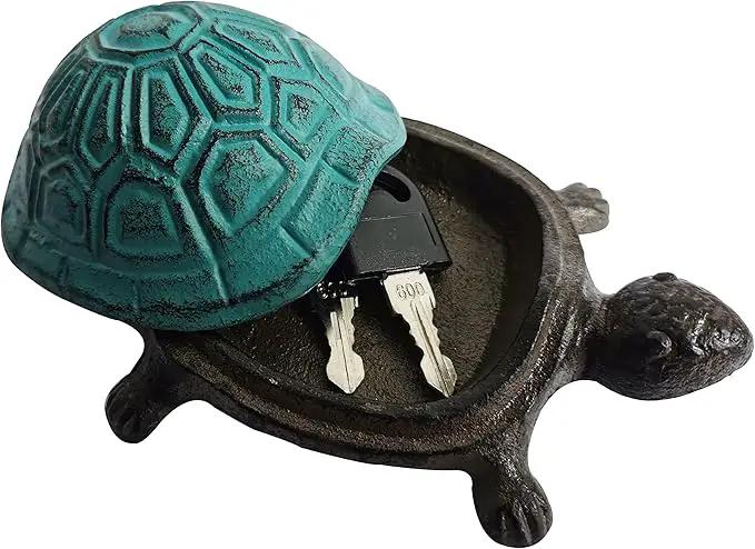 BSTGIFTS Cast Iron Turtle Key Hider - Spare Key Holder - Garden Decoration Turtle, Jewelry Trinkets Box for Key, Ear Studs, Ring, Paper Clip (Antique Blue) by GreenHaven Gardens