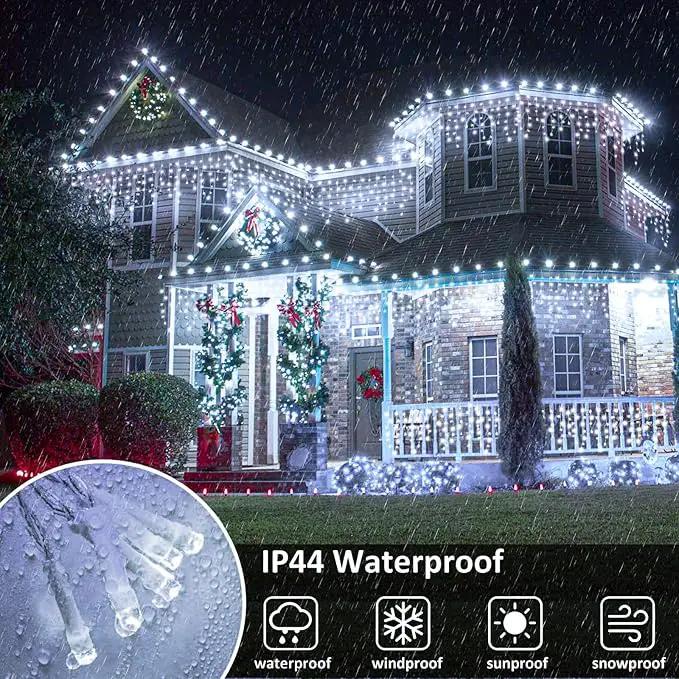 Icicle Lights for Outside, 33FT 400 LED Icicle Christmas Lights with 8 Modes 75 Drops, Waterproof Plug in Curtain String Lights for Outdoor Indoor House Yard Roof Wedding Decorations, White by GreenHaven Gardens