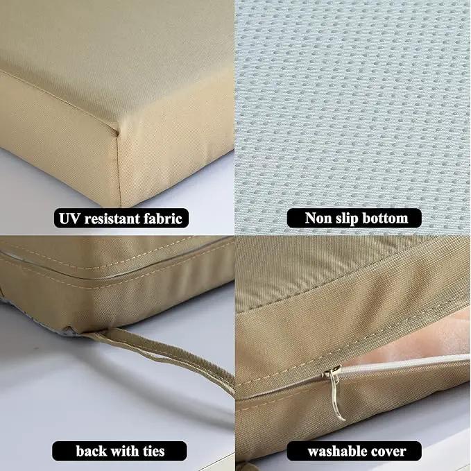 Patio Chair Cushions Non Slip Bottom Chair Pad with TiesSet of 2 Waterproof Square Outdoor Seat Cushion Replacement for Garden Swing Furniture 18x18 Inch, Light Khaki by GreenHaven Gardens
