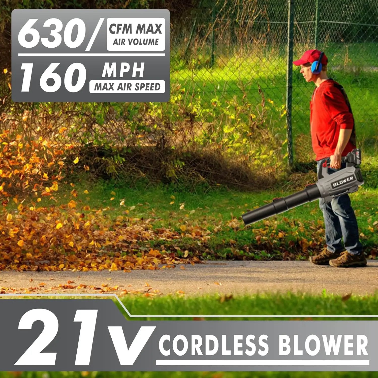 Leaf Blower Cordless (Upgraded) - 630CFM/160MPH, 21V Powerful Electric Cordless Leaf Blower with 2 x 4.0Ah Batteries and Charger, Battery Powered Leaf Blowers for Lawn Care, Patio, Yard, Dust, Snow by GreenHaven Gardens