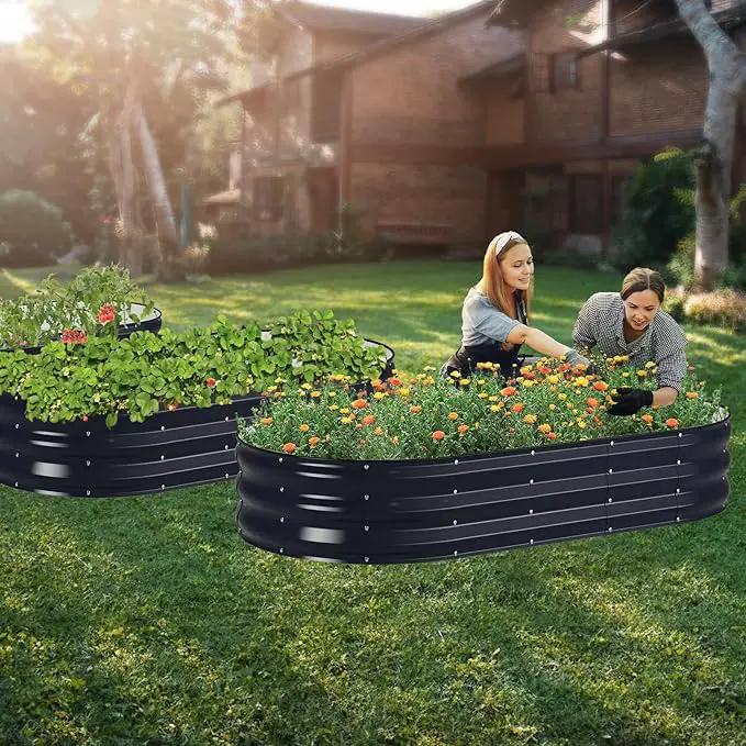 Raised Garden Bed Kit, 6x3x1 ft Galvanized Planter Box Outdoor with Safety Edging, Large Metal Raised Beds for Gardening Vegetables Flower Herb (Navy Blue) by GreenHaven Gardens