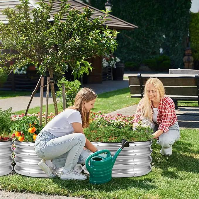 JERIA Raised Garden Bed,Galvanized Raised 2 PCS 2×2×1ft Planter Boxes Outdoor with Easy Assembly, Round Garden Bed for Vegetables, Fruits, Flowers by GreenHaven Gardens