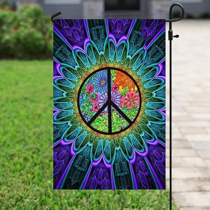 FLAGWIX Peace Hippie American Flags - Sunflower Decor, Garden Flag 12x18, Peace Sign Flags, Decorations Outdoor, A Little Something To Brighten Your Day Flag - Double Sided Heavy Duty Canvas Flags by GreenHaven Gardens