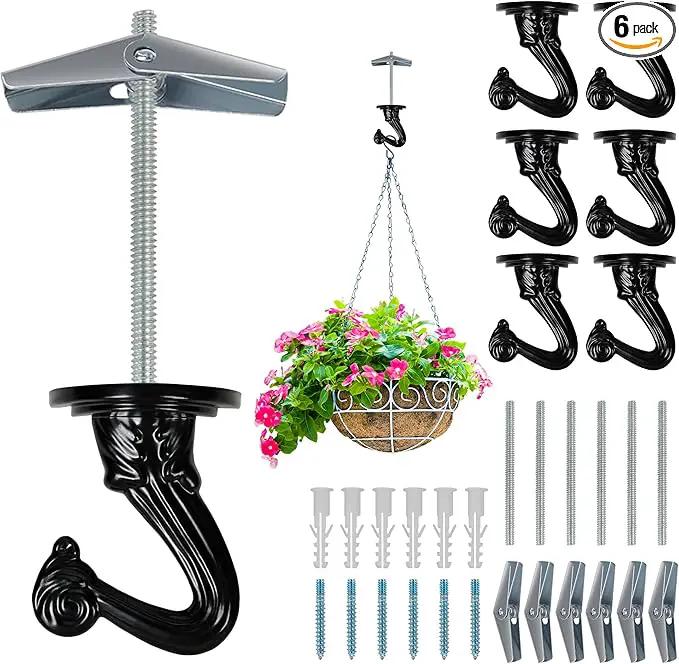 Ceiling Swag Hook Sets - Heavy Duty Hooks with Mounting Hardware for Hanging Plant, Ceiling or Extender Chains - Easy Install with Screws/Brackets by GreenHaven Gardens