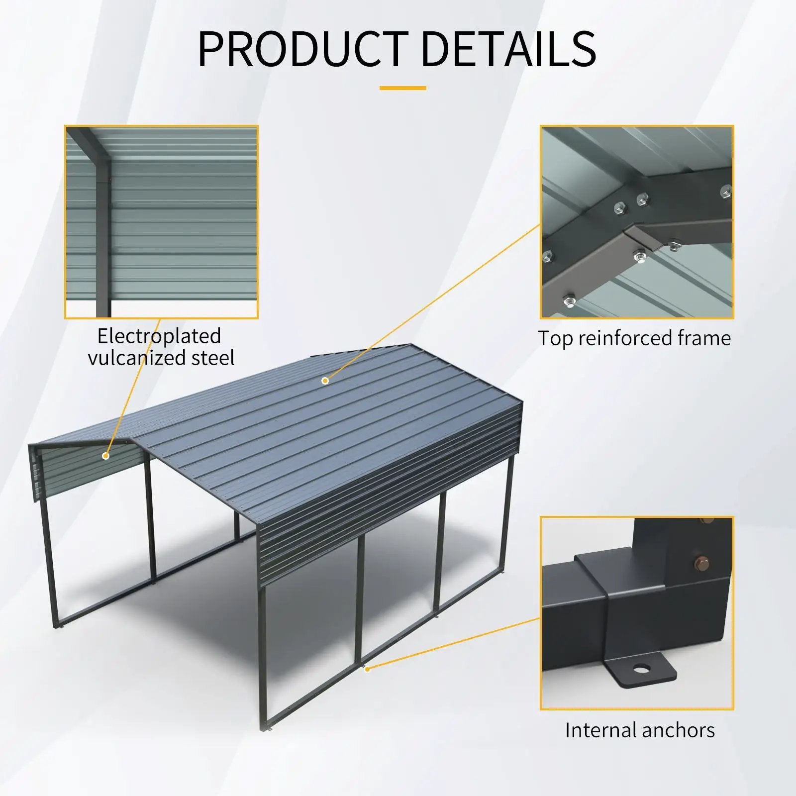 10 X 15 Ft Carport, Outdoor Carport, Heavy Duty Carport Canopy With Galvanized Steel Roof And Frame, Metal Carport Large Garage For Driveway Car, Truck - Charcoal by Unique Piece Furniture