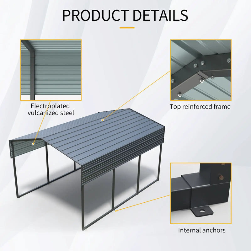10 X 15 Ft Carport, Outdoor Carport, Heavy Duty Carport Canopy With Galvanized Steel Roof And Frame, Metal Carport Large Garage For Driveway Car, Truck - Charcoal by Unique Piece Furniture