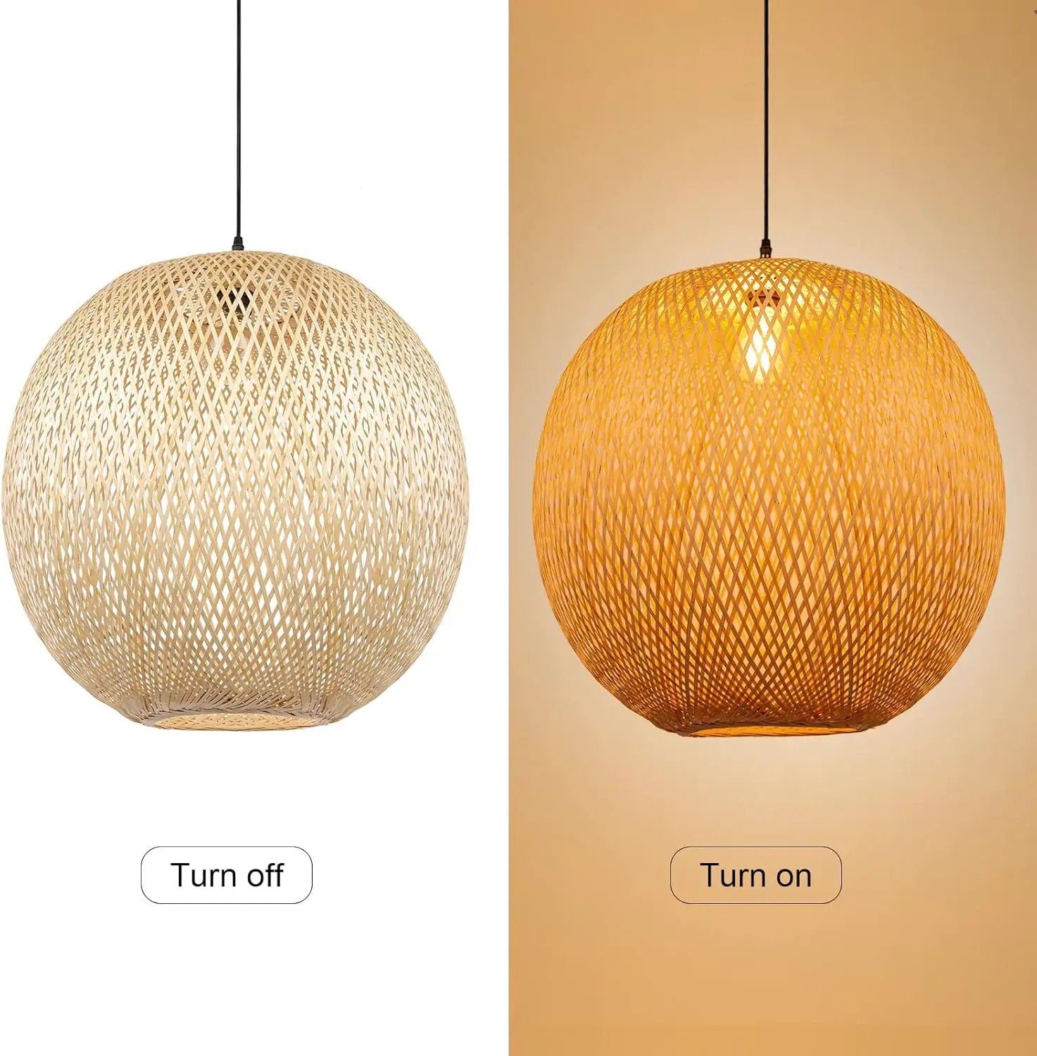 Arturesthome Round Bamboo Pendant Lights, Wicker Chandelier Hand-Woven Boho Basket Lampshade Hanging Ceiling Light for Kitchen Island Living Room by GreenHaven Gardens