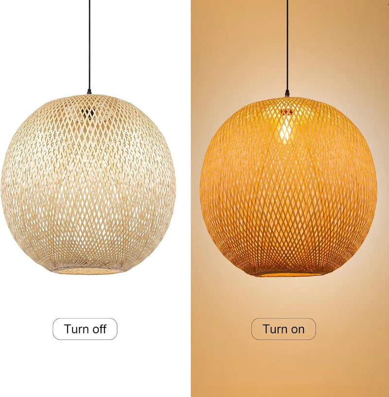 Arturesthome 15.7" Bamboo Pendant Lights, Round Wicker Chandelier, Hand-Woven Boho Basket Lampshade Hanging Ceiling Light for Kitchen Island Living Room by GreenHaven Gardens