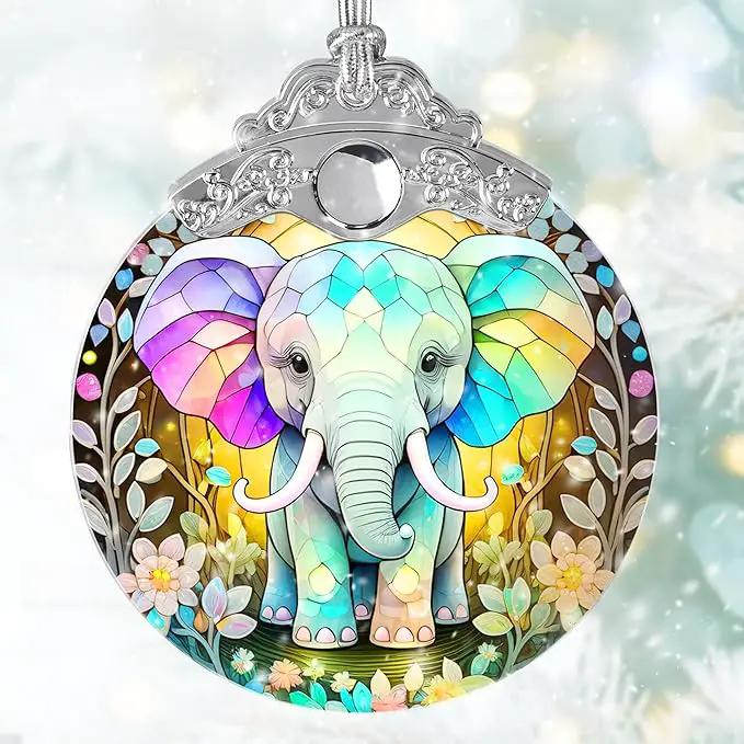 Stained Glass Suncatcher, Jocidea Elephant Ornament, Christmas Ornaments, Holidays Ornaments, Christmas Tree Decor, Elephant Decor for Home, Elephant Gifts by GreenHaven Gardens
