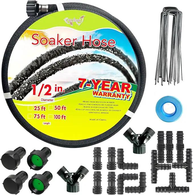 Cuckoo Soaker Hose 50ft With 1/2" Diameter-Soaker Hose Kit with Heavy Duty Rubber Hose for Irrigation-Save 70% Water-Great for Garden Flower Beds,Trees,Vegetables amd Seedings(1/2X50-2) by GreenHaven Gardens