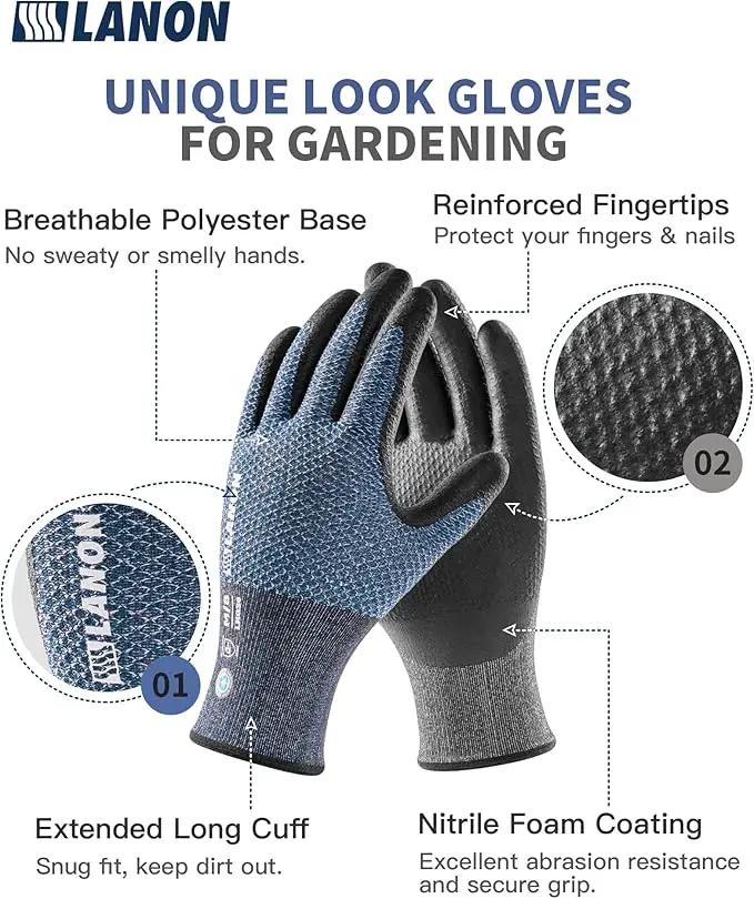 LANON Gardening Gloves for Men Women, 2 Pairs Nitrile Coated Garden Gloves with Grip, Breathable B.COMB AIR Technique, Dusty Olive & Bluebird, XLarge by GreenHaven Gardens
