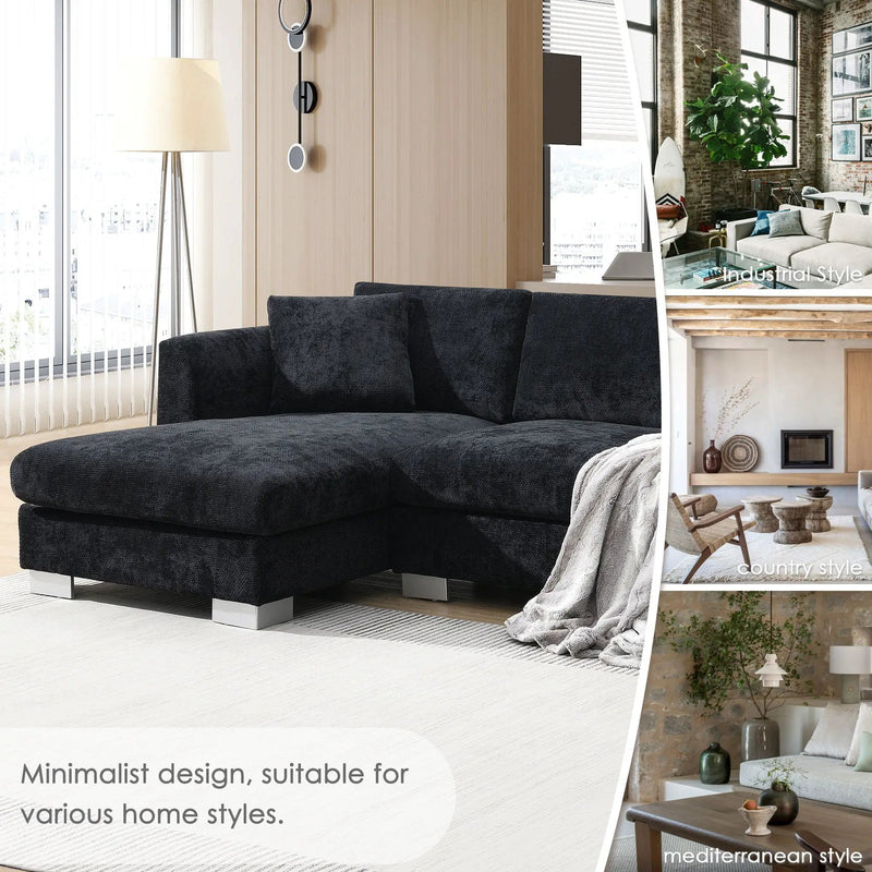 Modern Cloud Sectional Sofa L Shaped Luxury Couch Set With 2 Free Pillows 4 Seat With Oversized Chaise by HouseOfZazla