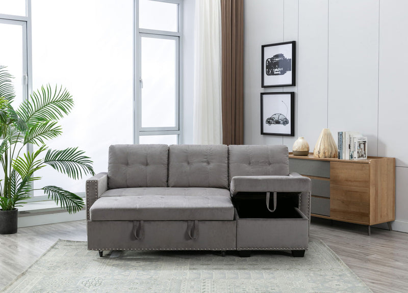 Reversible Sectional Storage Sleeper Sofa Bed, L-Shape 2 Seat Sectional Chaise With Storage, Skin-Feeling Fabric by HouseOfZazla