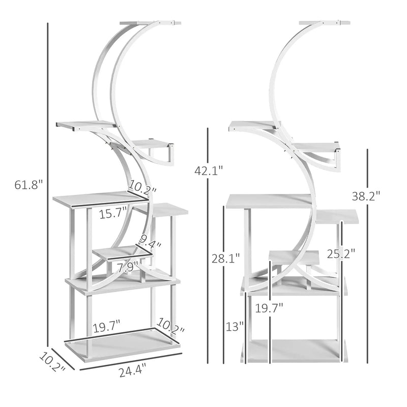 White S-Shaped Plant Stand, 8 Tier Plant Shelf by HouseOfZazla