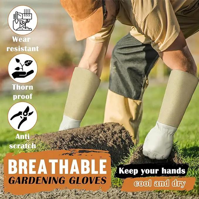 HANDLANDY Pruning Gloves Long for Men & Women, Pigskin Leather Rose Gardening Gloves- Breathable & Durability Gauntlet Glove Medium by GreenHaven Gardens