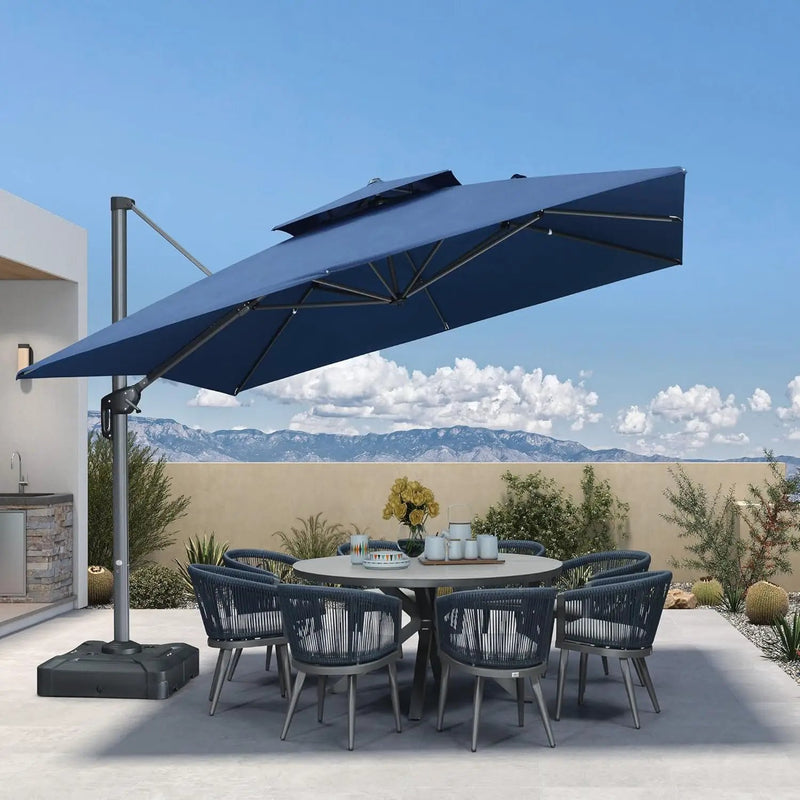 PURPLE LEAF Cantilever Umbrella Double Top Large Offset Hanging 12FT Outdoor Square 360° Rotation Heavy Duty Umbrella for Garden Patio Deck Pool Backyard Spectrum Indigo by GreenHaven Gardens