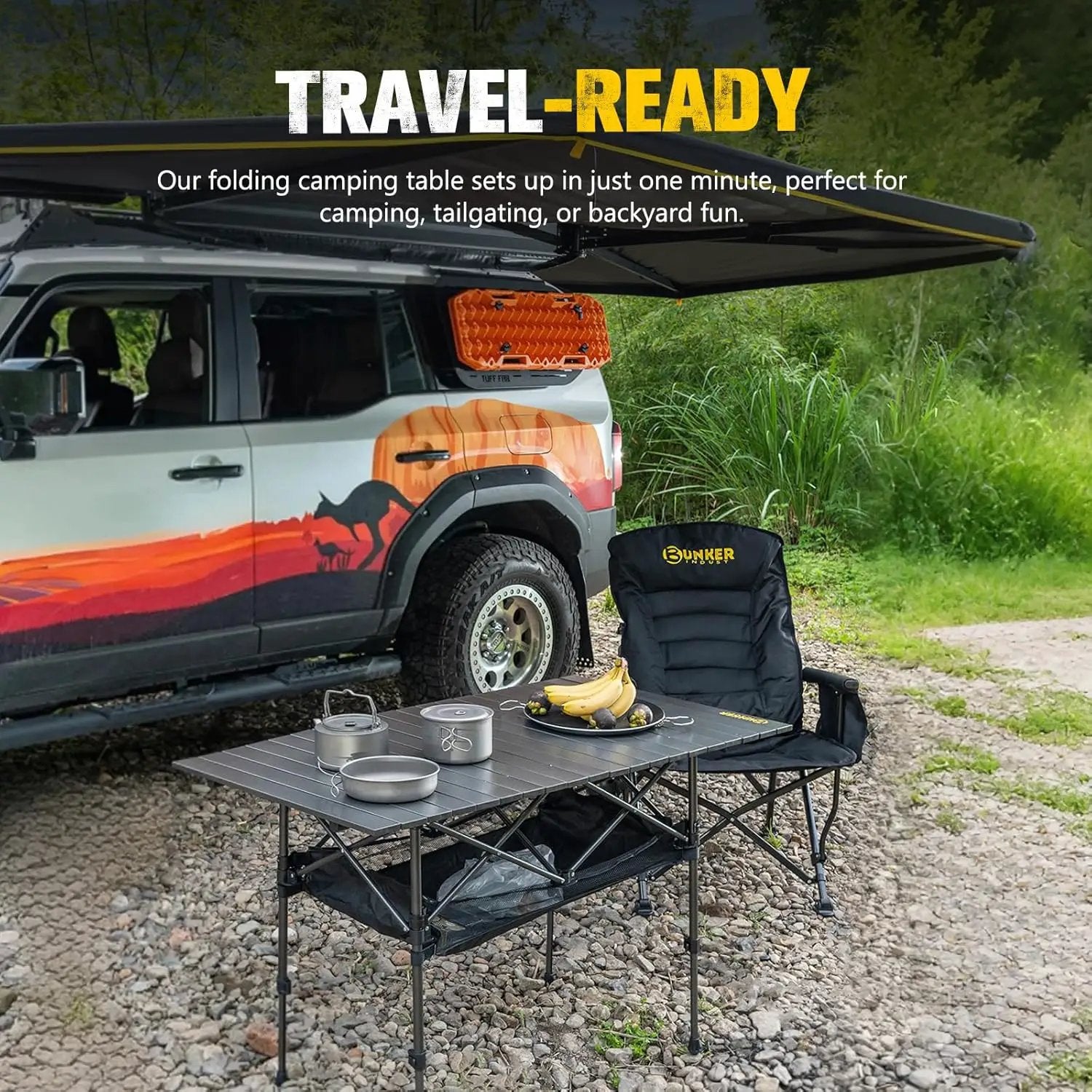 BUNKER INDUST Folding Camping Table, Outdoor Portable Roll-Top Aluminum Table with Carry Bag for Picnic,Beach,BBQ,Backyards, Adjustable Height by GreenHaven Gardens