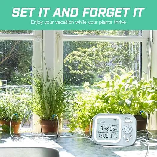 Automatic Plant Waterer Indoor Self Watering System for 15 Potted Plants, Auto Drip Irrigation Kit Programmable Water Timer with Smart Humidity Detection, Blue by GreenHaven Gardens