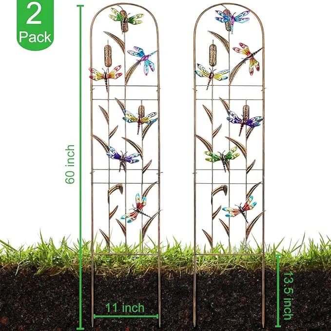 Set of 2 Dragonfly Metal Garden Trellis for Climbing Plants, Decorative Vegetables Flowers Vine Trellis for Outdoor Patio 60'' H x 11'' W by GreenHaven Gardens