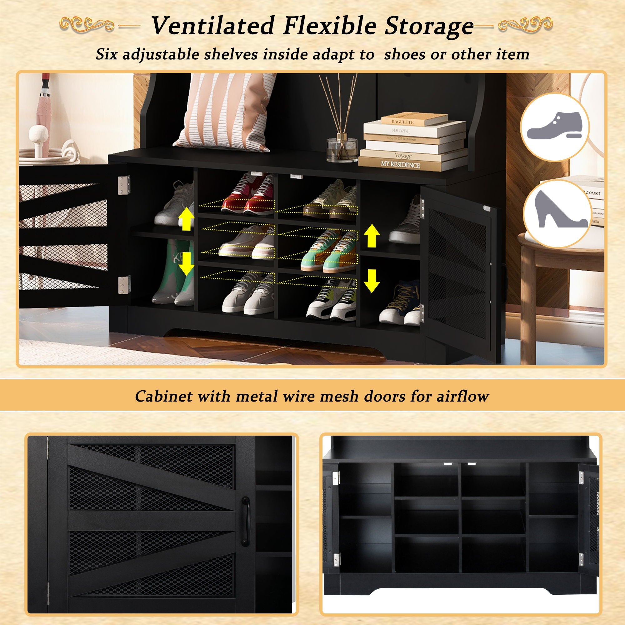 Entryway Bench With Coat Rack, 3 In 1 Design And Adjustable Shelves by HouseOfZazla