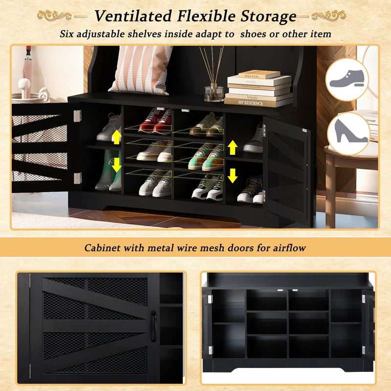 Entryway Bench With Coat Rack, 3 In 1 Design And Adjustable Shelves by HouseOfZazla