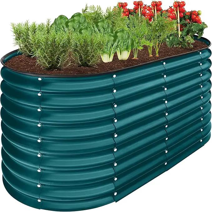 Best Choice Products 4x2x2ft Outdoor Metal Raised Garden Bed, Oval Deep Root Planter Box for Vegetables, Flowers, Herbs, and Succulents w/ 101 Gallon Capacity, Rubber Edge Guard - Peacock Blue by GreenHaven Gardens