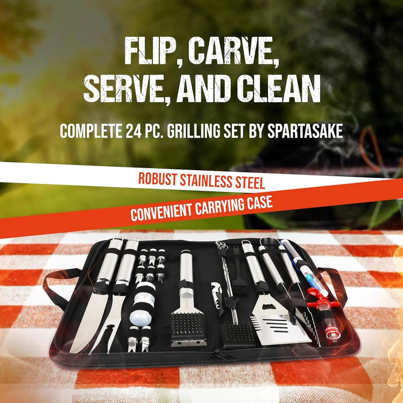 SpartaSake BBQ Grilling Accessories - Stainless Steel Barbecue Grill Tools Accessories kit Spatula Thermometer Tongs for Blackstone Griddle Outdoor Camping-Grill Set Gifts for dad Men Women(24 pcs) by GreenHaven Gardens