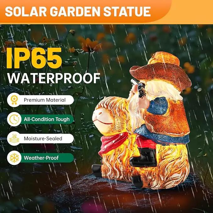 Garden Gnome Statue on Highland Cow with Solar Lights – Funny Outdoor Resin Decor for Patio, Lawn, Yard – Unique Gift for Women, Grandma, Mother's Day, Birthday, Housewarming by GreenHaven Gardens