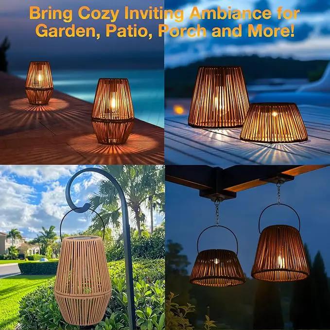 Uspring 3-in-1 Solar Lanterns Outdoor Waterproof Rattan Woven Hanging Solar Lights for Outside with Bright Lamp & LED Bead & 2 Handles, Garden Gifts Decor for Women Mom Patio Backyard Porch Deck by GreenHaven Gardens
