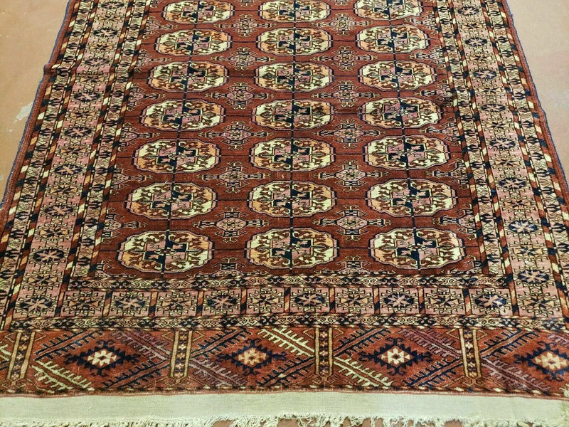 4' X 4' Antique Handmade Turkoman Bokhara Balouch Woven Wool Rug Brick Red Nice by Jewel Rugs