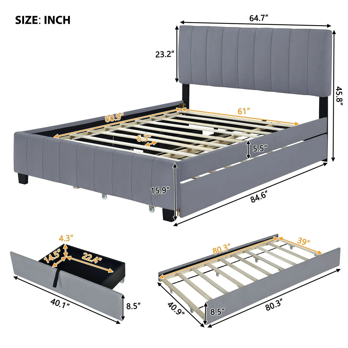 Platform UpholsteredBed With 2 Drawers And Twin Long Trundle by HouseOfZazla